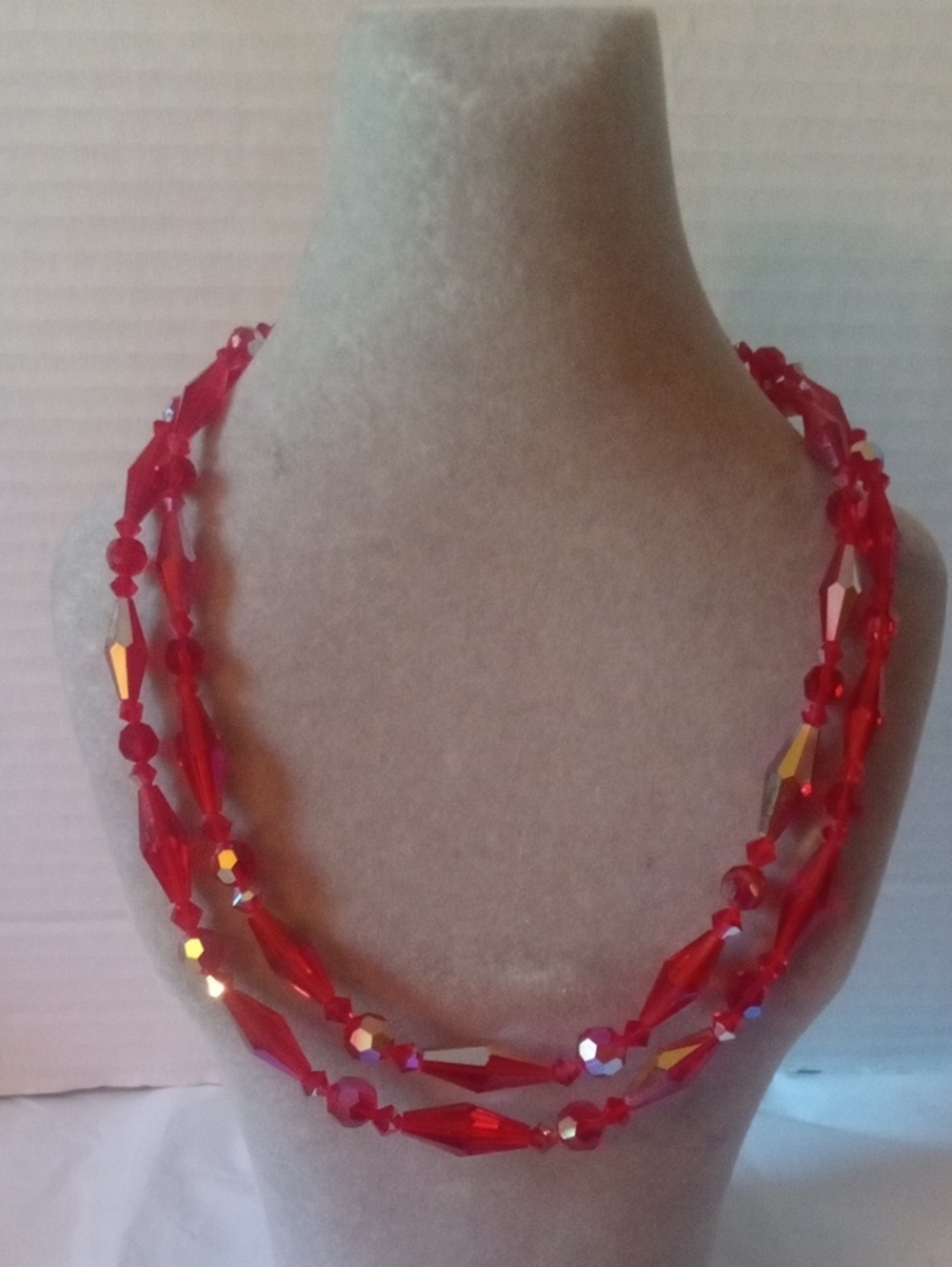 Stunning VintaRed Aurora Borealis Necklace With Sterling Silver Accents On Back
